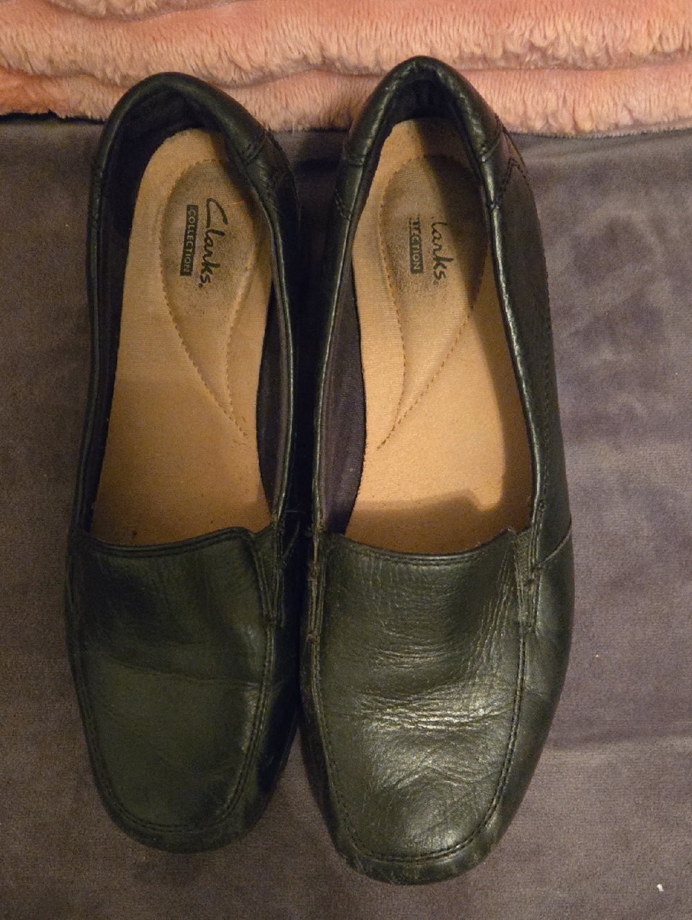Clarks Black Leather Slip-On Flats